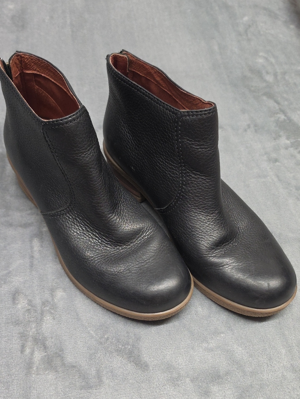 Dansko Black Leather Ankle Booties with Tan Outsole